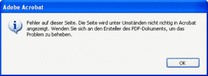 Screenshot: Acrobat-Fehlermeldung für ein beschädigtes Dokument