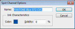 Screenshot: spot channel options in Adobe Photoshop